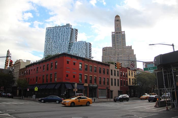 The Williamsburgh Savings Bank Tower beside the tower at 300 Ashland in 2017