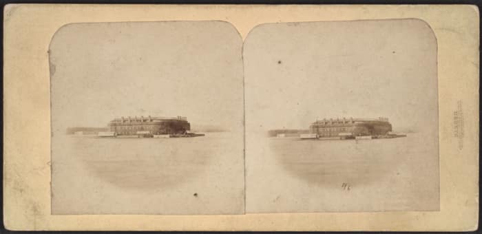 Fort Lafayette en el puerto de Nueva York, segunda versión del dibujo de Deloss Barnum