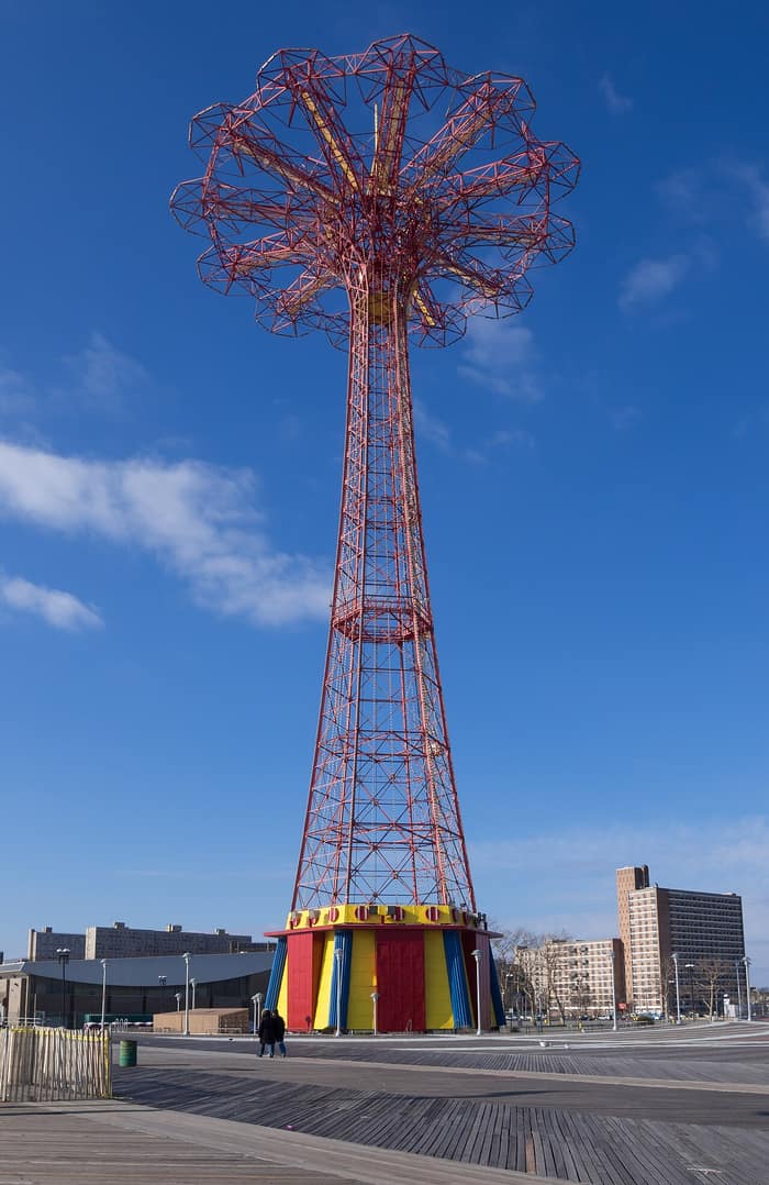 The Parachute Jump steel tower on the boardwalk at Coney Island