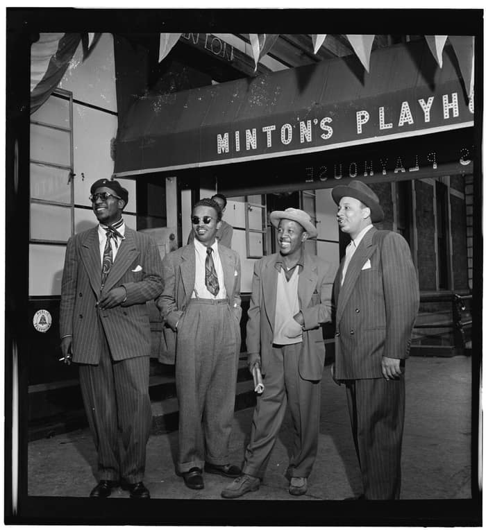 Portrait of Thelonious Monk, Howard McGhee, Roy Eldridge and Teddy Hill at Minton’s Playhouse, around 1947
